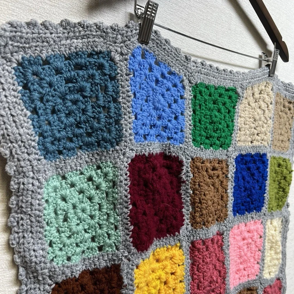 Handmade‎ Crochet Afghan Granny Square Blanket Multicolored Cottagecore 27x31